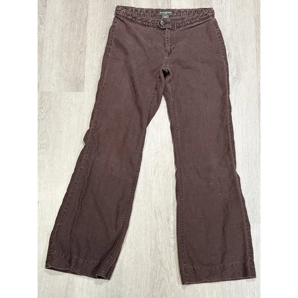 Banana Republic Wide Leg 100% Linen Pants Women's Size 2 Brown Braided Accent